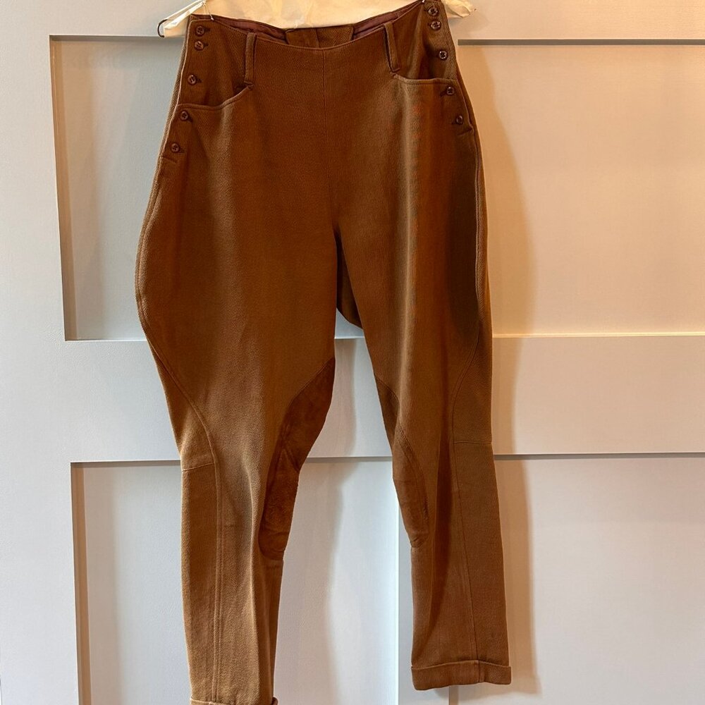 🐎 Vintage Equestrian Jodhpurs – Brown / Whiskey Twill w/ Suede Knee Patches